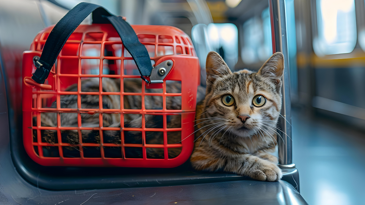 Eine Katze fühlt sich wohl in ihrer Transportbox.